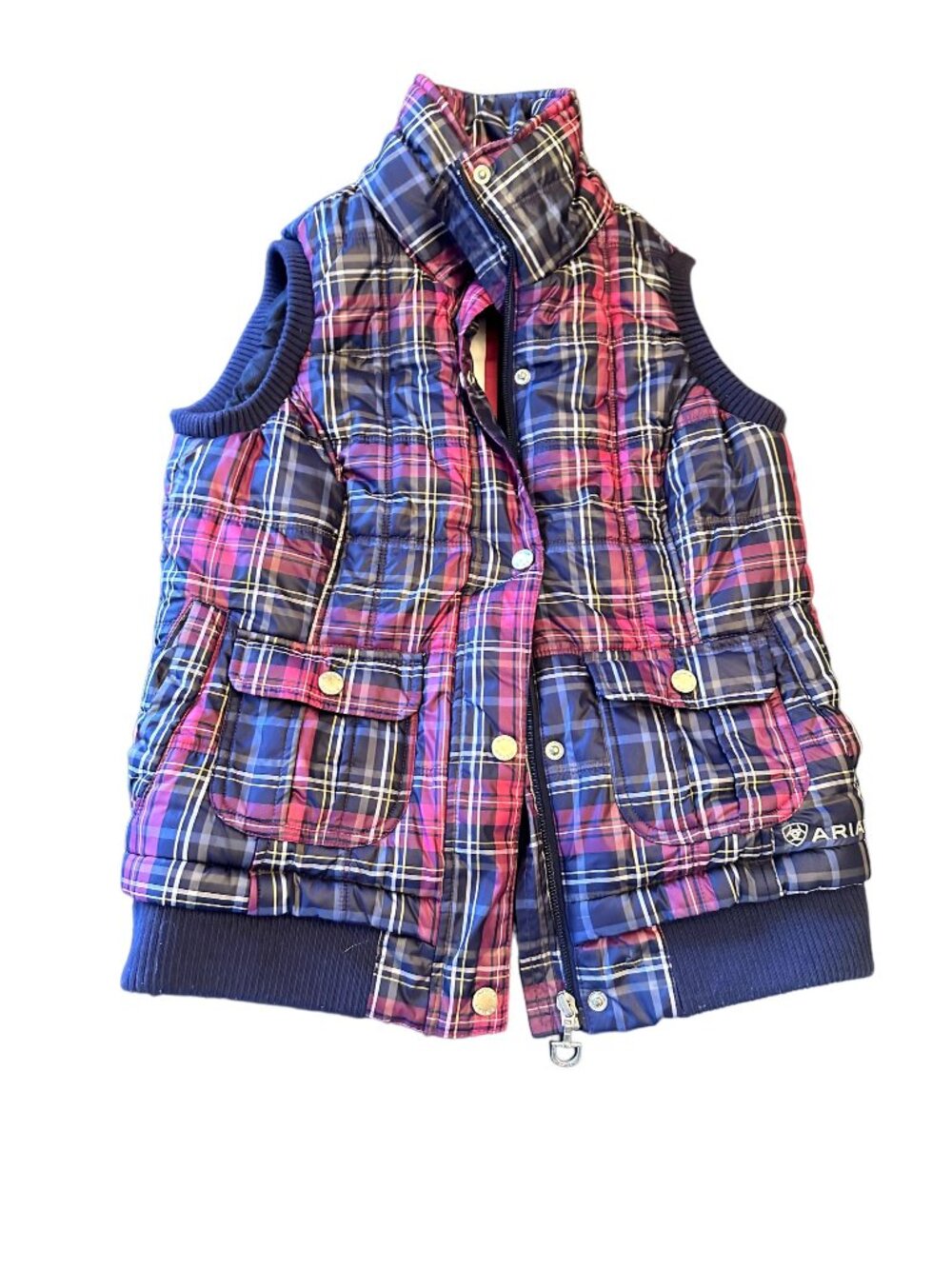 Ariat Blue Pink Plaid Insulated Vest Zip Snap‎ Front Size X Small